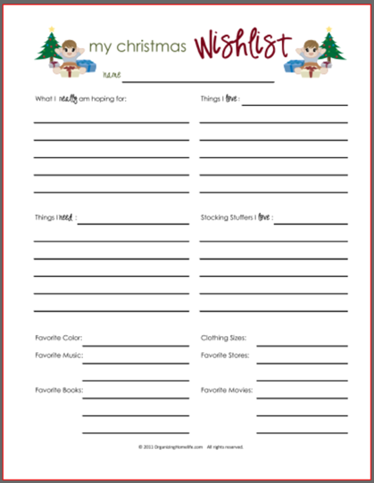 Free printable christmas list templates