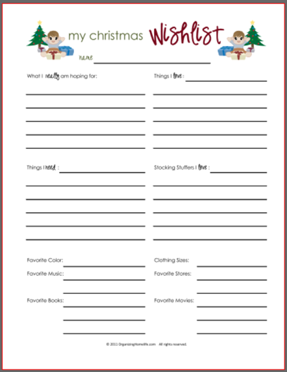 Wish Lists ~ Printables for Boys, Girls, & Everyone - Organizing Homelife