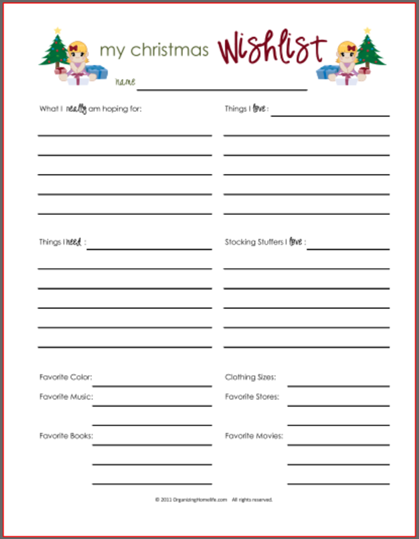 Wish Lists ~ Printables for Boys, Girls, & Everyone - Organizing Homelife