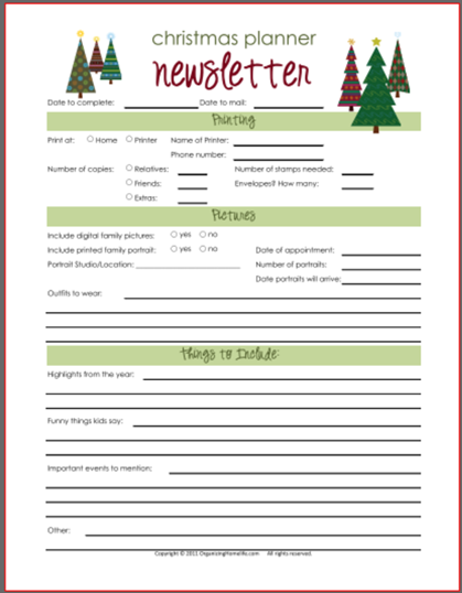 Christmas Card Newsletter Planning Printables Organizing Homelife