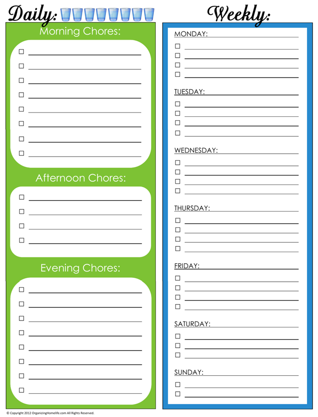 Daily Weekly Monthly Chore Chart