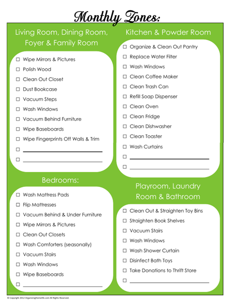 Monthly Chore Chart For Adults