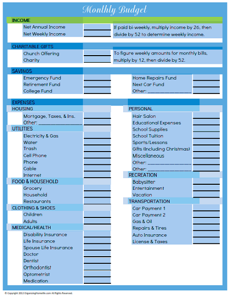 EDITABLE Budget Worksheet | Organizing Homelife