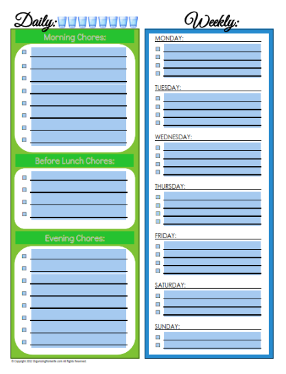 Editable Daily Chore Chart