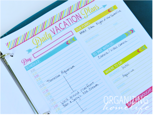 Daily Vacation Plans Printable