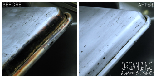 Before and After - Grilling Pan Cleaned with Scotch Brite Clean Curve