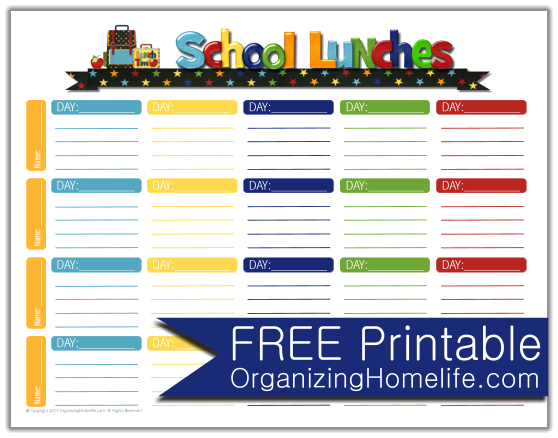 School Lunch Free Printable
