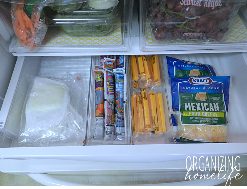 Cheese and Snack Organization in a Fridge