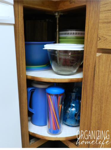 Organizing Pitchers in a Corner Cupboard