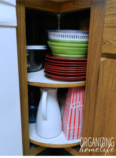 Organizing Serveware in a Corner Cupboard