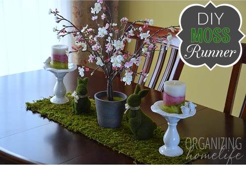 Spring Centerpiece with DIY Moss Table Runner - Organizing Homelife