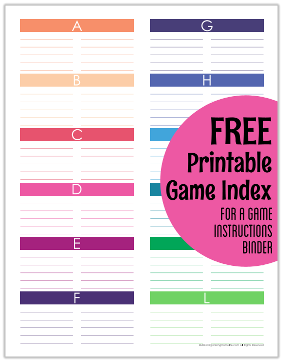 Organize Game Instructions with a FREE Printable Biinder Index