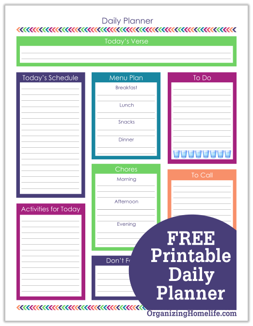 Free Printable Daily Planner via Organizing Homelife