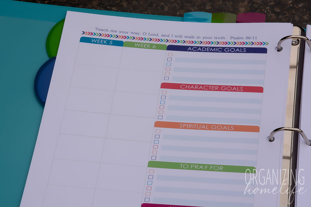 Homeschool Planner - 6 Week Planner Page 2