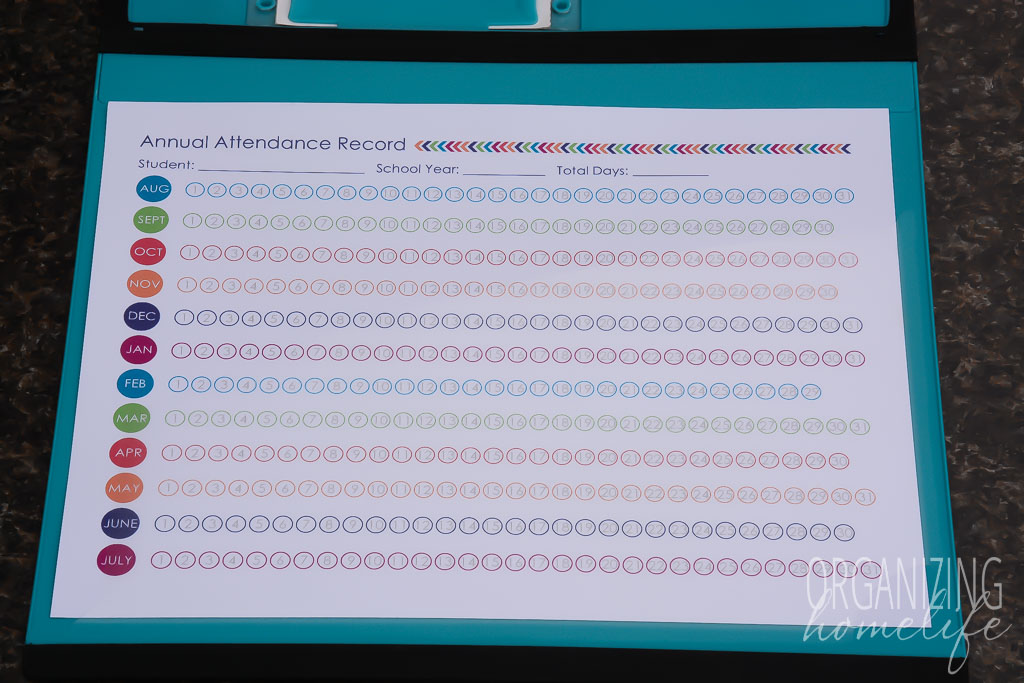 Homeschool Planner - Annual Attendance Record Option 3