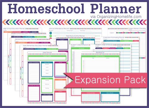 Printable Homeschool Planner Expansion Pack via Organizing Homelife