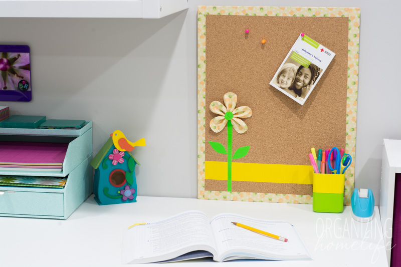 Kid's Organized Desk with Duck Tape Bulletin Board