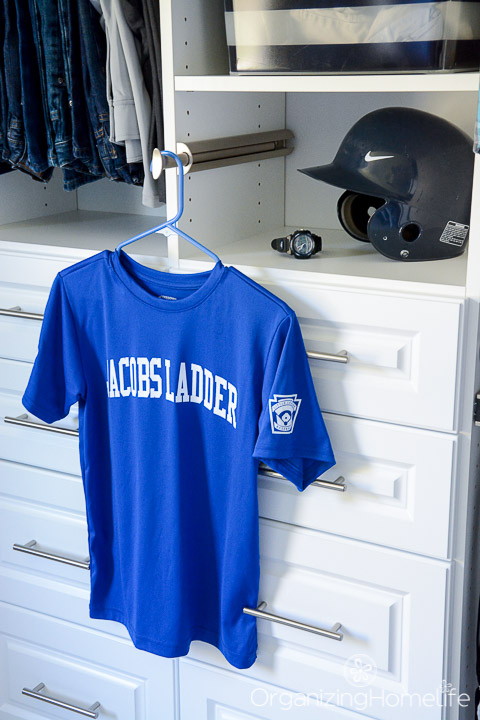 Organized Closet Using Valet Pole for Sports Uniform