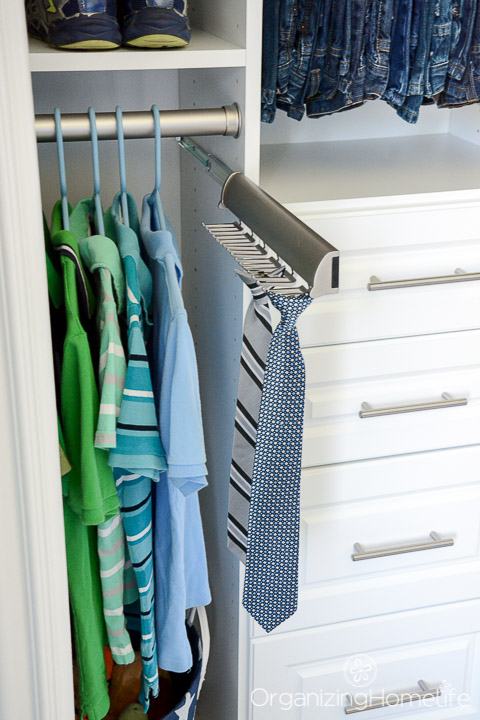 Organizing a Boy's Closet with a Slide Out Tie Rack