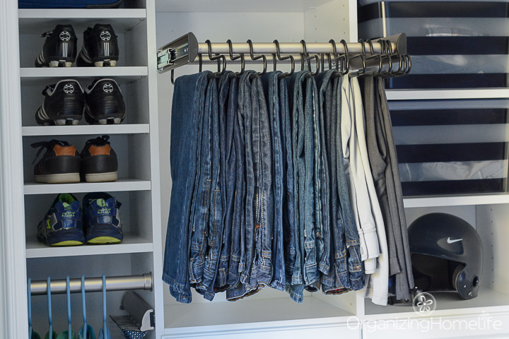 Organized Boy's Closet - Slide Out Pants Rack