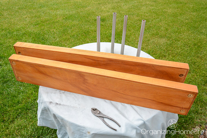 sanded shelves and painted bars