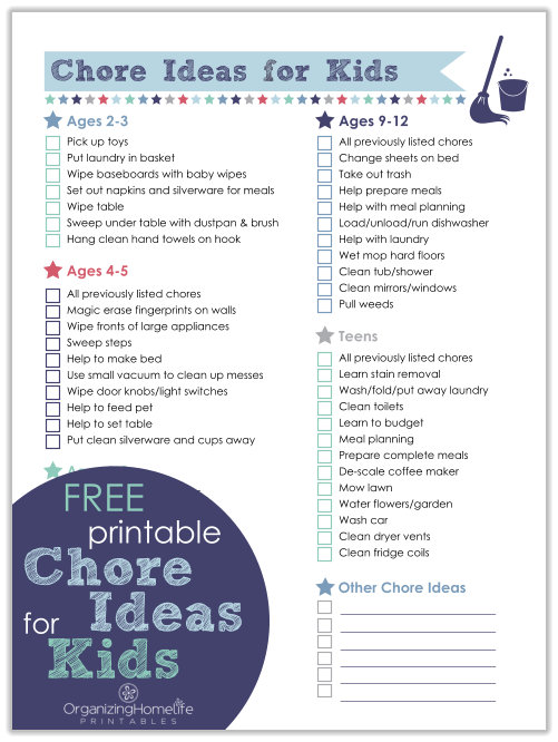 Free Printable Chore Charts to Help Kids Get Organized