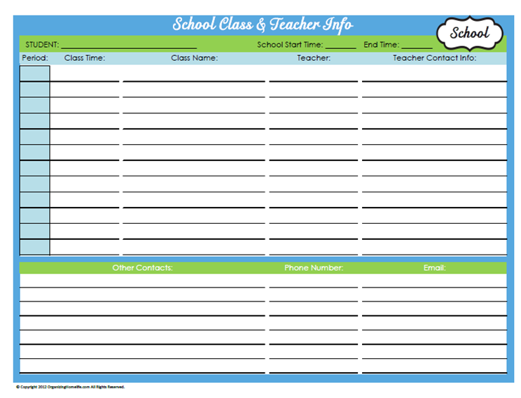 31 Days of Home Management Binder Printables Day 16 School Class