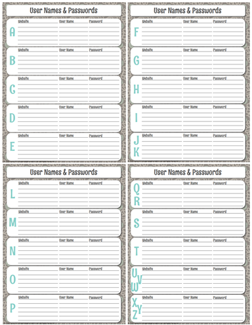 Organized Blog Planner {free printable} User Names & Passwords