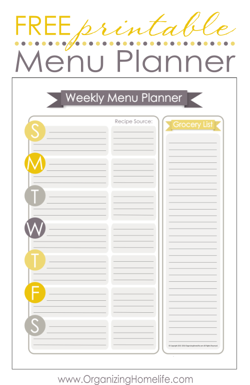 FREE Menu Planning Printable ~ Organize Your Kitchen Frugally Day 21