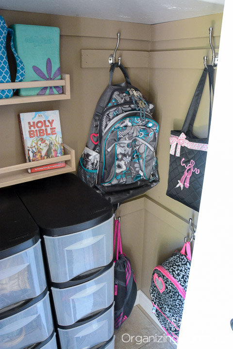 Backpack Hooks in Entry Closet | Organizing Homelife