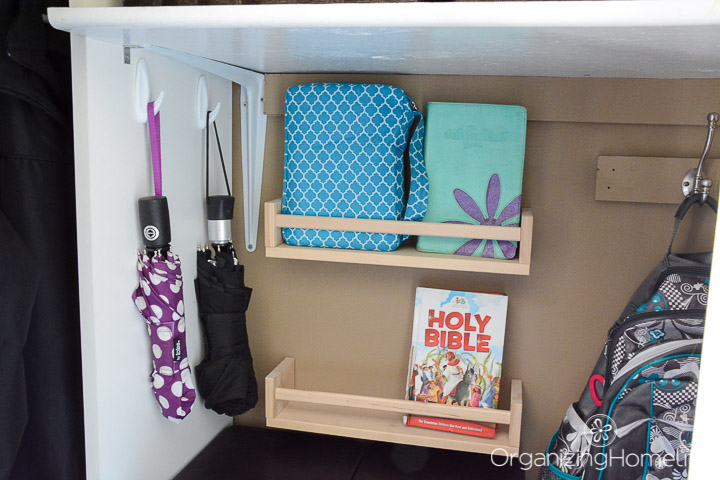 Bible and Umbrella Storage in Entry Closet | Organizing Homelife