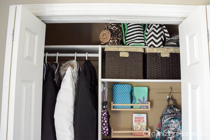 Entry Closet Shelf Baskets | Organizing Homelife